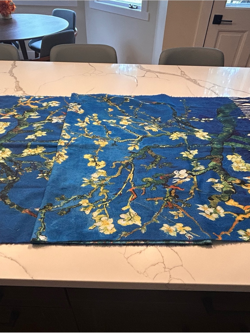 Royal Blue Floral Textured Oversized Scarf Statement Shawl Elegant Wrap NW